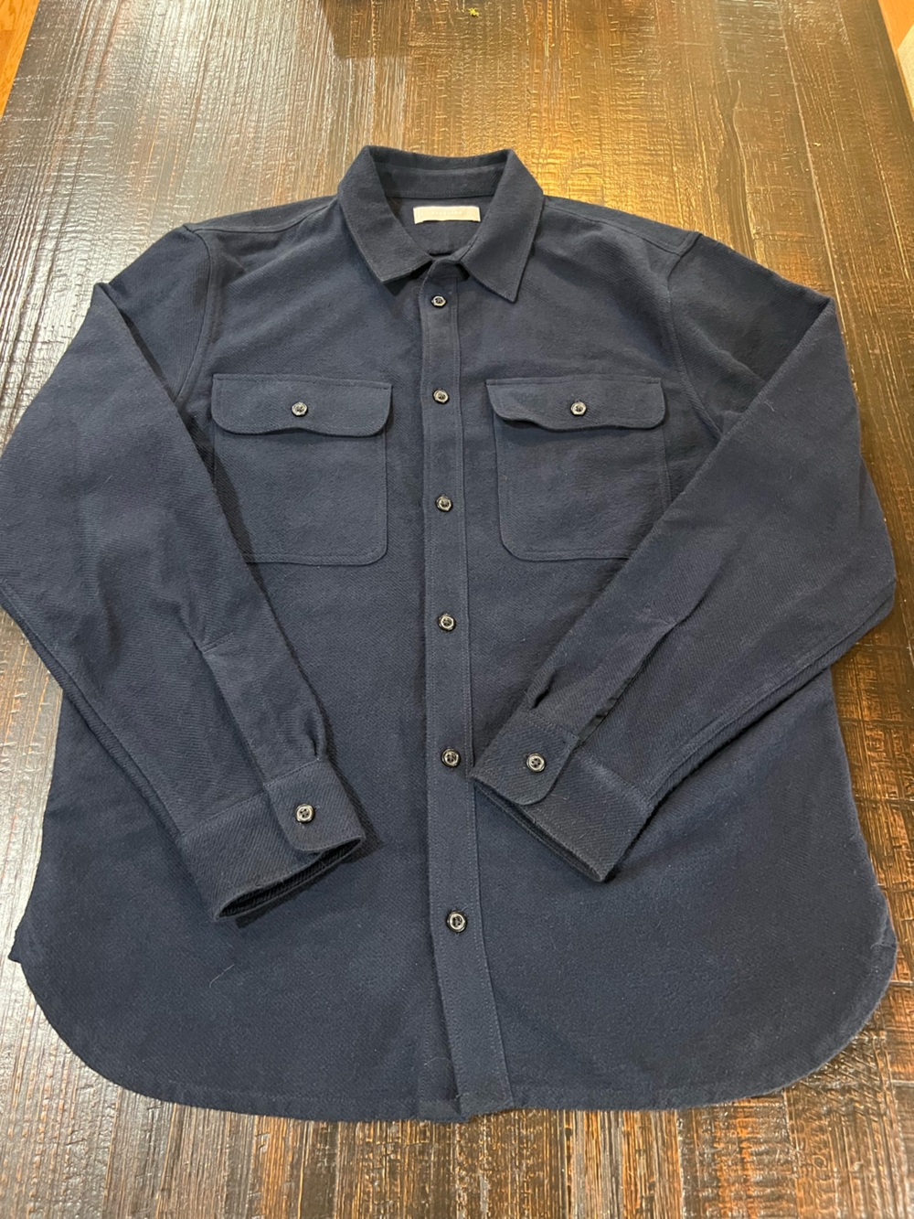 Everlane Mens L Navy Cotton Overshirt Shirt Jacket Button Front Pockets